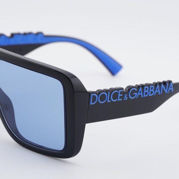Dolce & Gabbana DG6204 501/80 Sunglasses Shiny Black Shield Frame, Blue Lenses